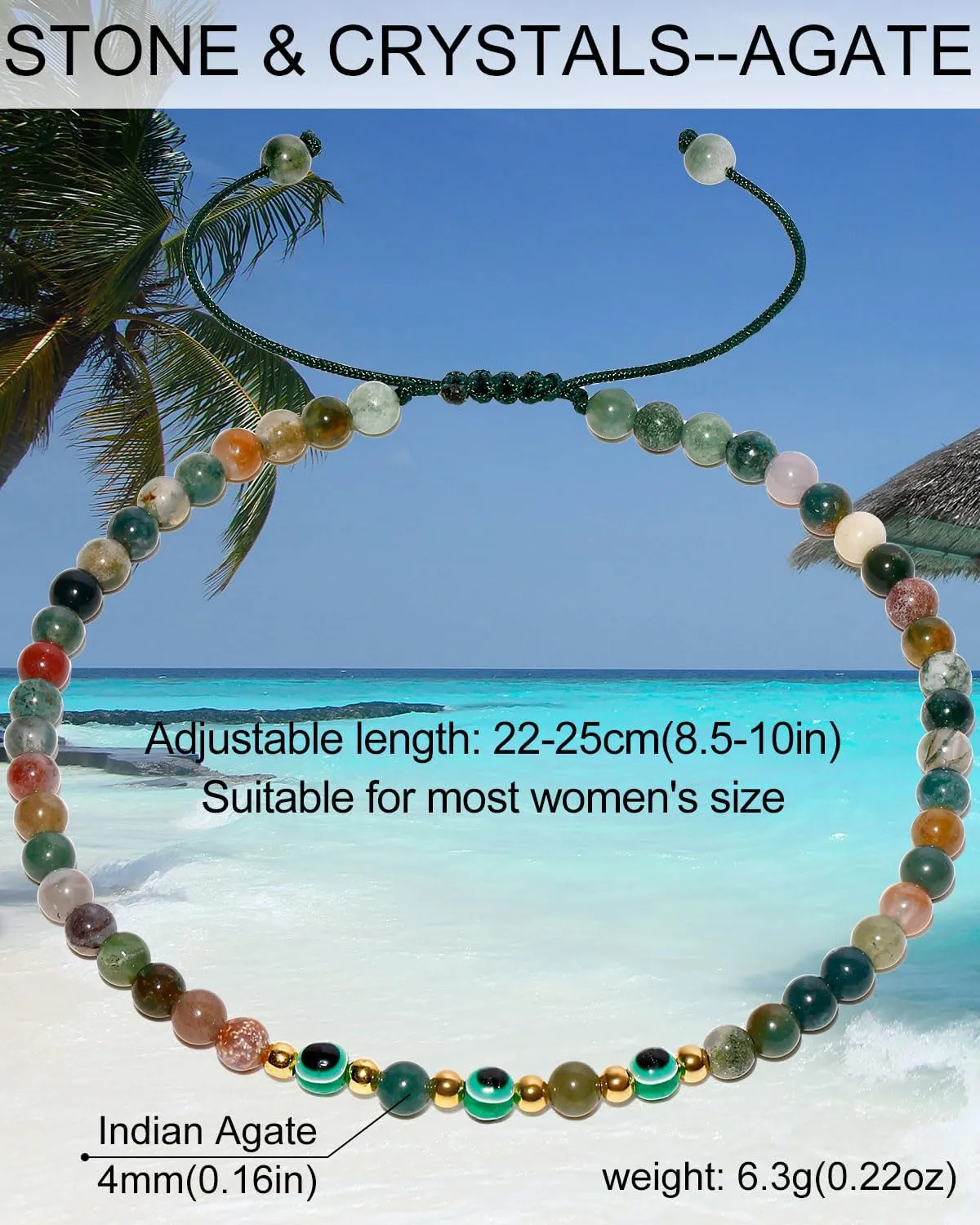 Evil Eye Ankle Bracelets for Women Beads Anklets Beach Accessiory Gemstone Healing Crystal Adjustable