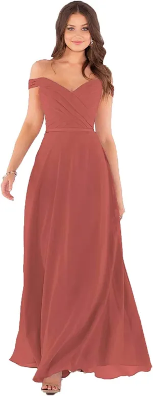 Fanciest Women's Off Shoulder Bridesmaid Dresses Long Chiffon Formal Wedding Prom Evening Gown