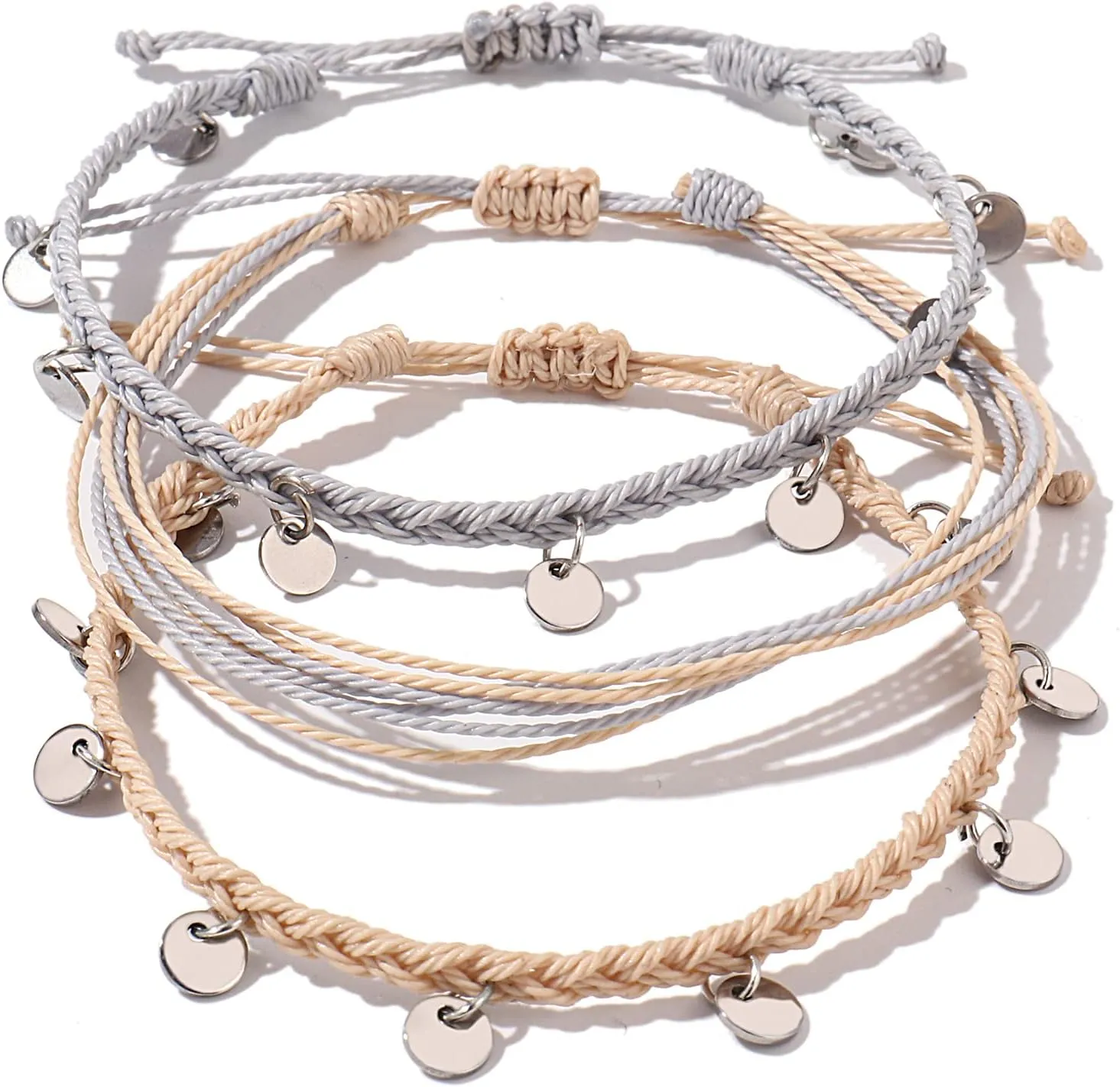 FANCY SHINY String Ankle Bracelets Waterproof Rope Anklets Braided Beach Boho Coin Anklets Cute Friendship Foot Jewelry for Women