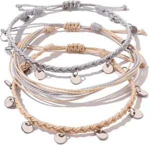 FANCY SHINY String Ankle Bracelets Waterproof Rope Anklets Braided Beach Boho Coin Anklets Cute Friendship Foot Jewelry for Women