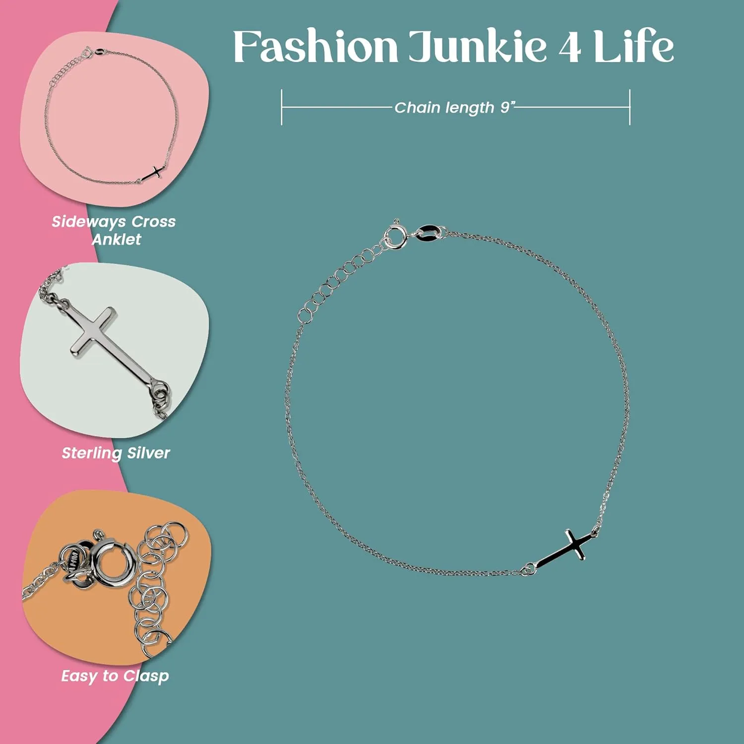 FashionJunkie4Life Sterling Silver Adjustable Link Anklet with Extension, Sterling Silver ankle bracelets for women, Summer bracelets, Foot Jewelry, Boho Jewelry for women