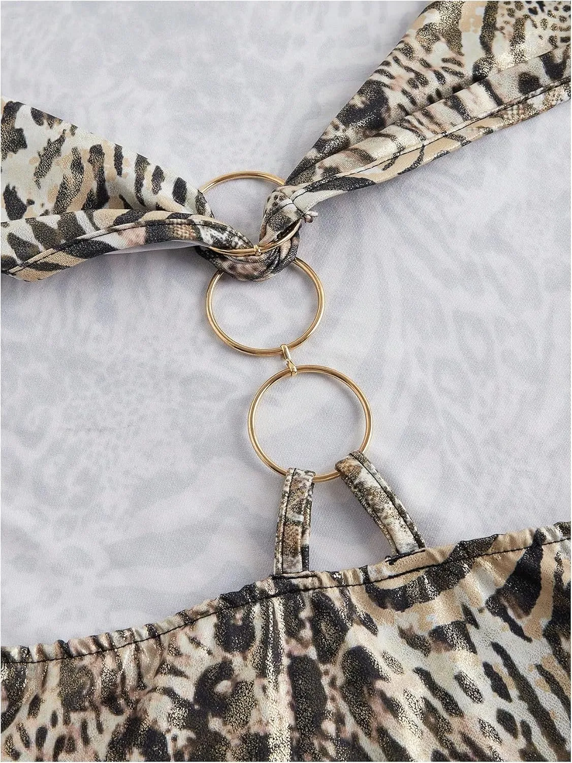 Floerns Women's Cheetah Print Draped Halter Tops Ring Linked Backless Tank Top