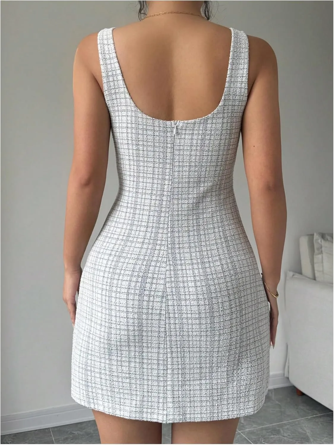 Floerns Women's Plaid Print Scoop Neck Mini Dress Summer Sleeveless Tank Dress