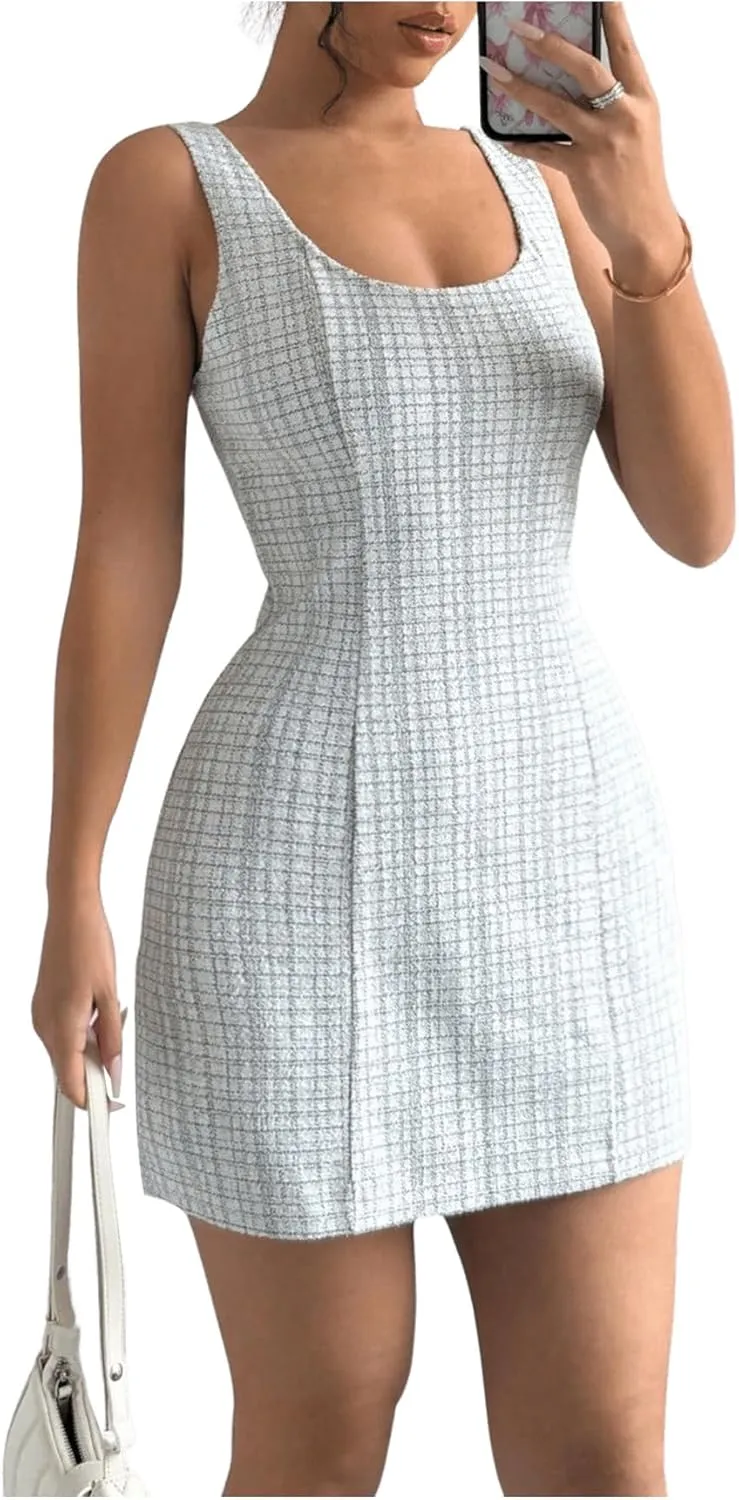 Floerns Women's Plaid Print Scoop Neck Mini Dress Summer Sleeveless Tank Dress