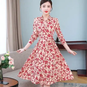 Floral Print Swing Mini Dress, Ruffle, Floral Dress, red, XXXXL,Beach Maxi Long Dress