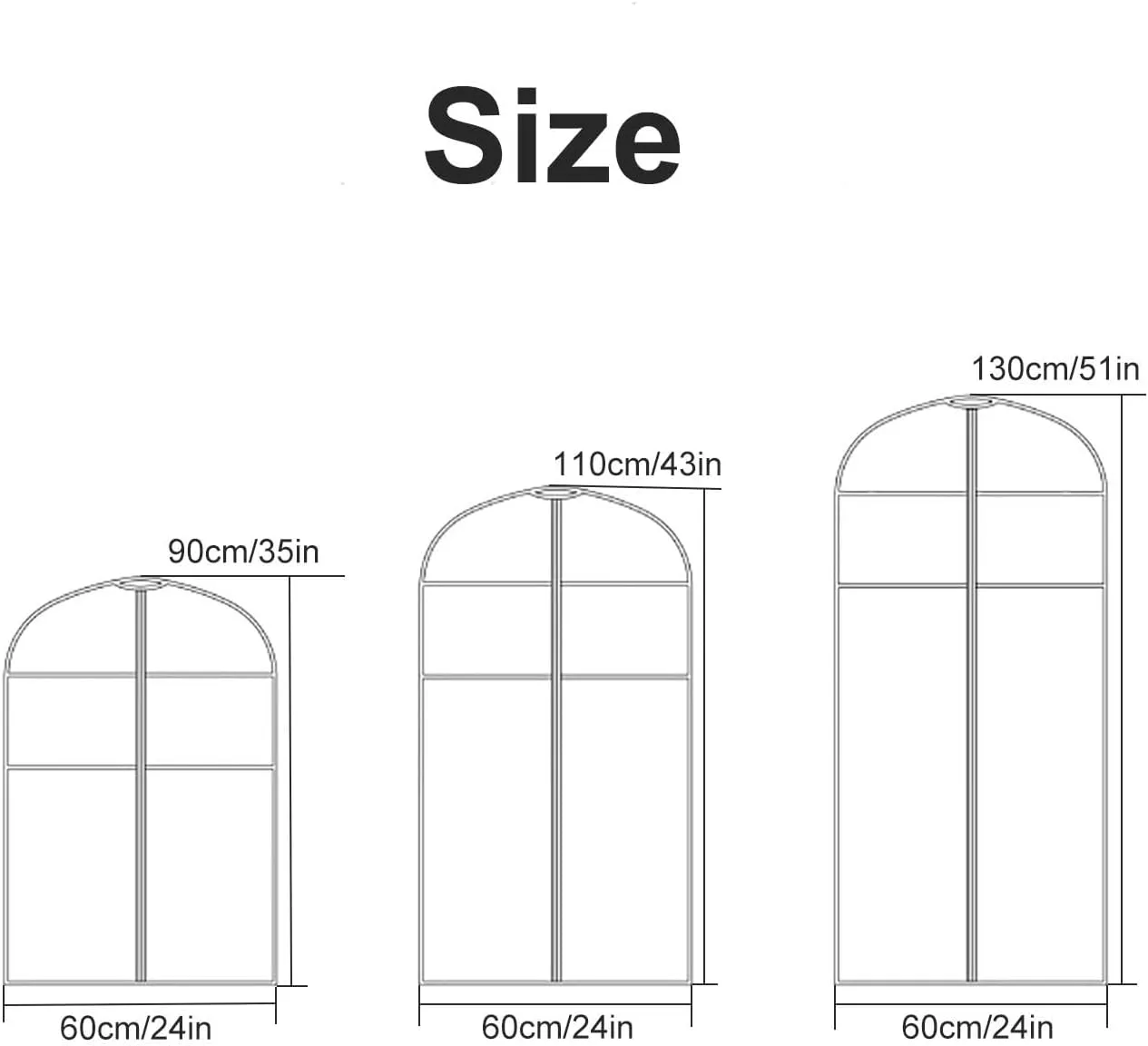 Garment Bags for Hanging Clothes, 3Pcs Suit Covers with Clear Windows, Suit Bags for Jackets, Shirts, Long Coats Gray(24x43in/60x110cm)