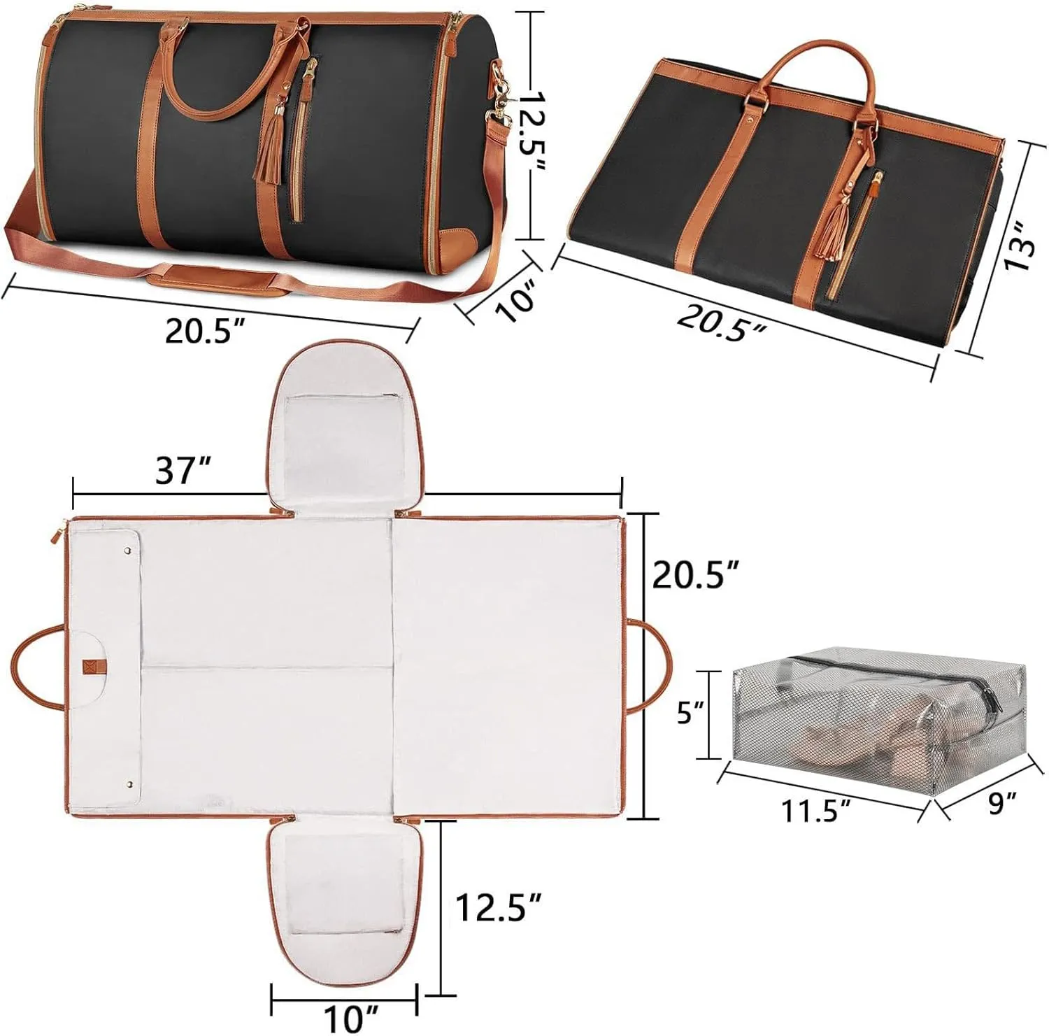 Garment Duffle Bags for Travel,Foldable Garment Duffle Bag,Convertible Carry On Garment Bag, 2 in 1 Travel Suit Duffel Bag for Gift-Black