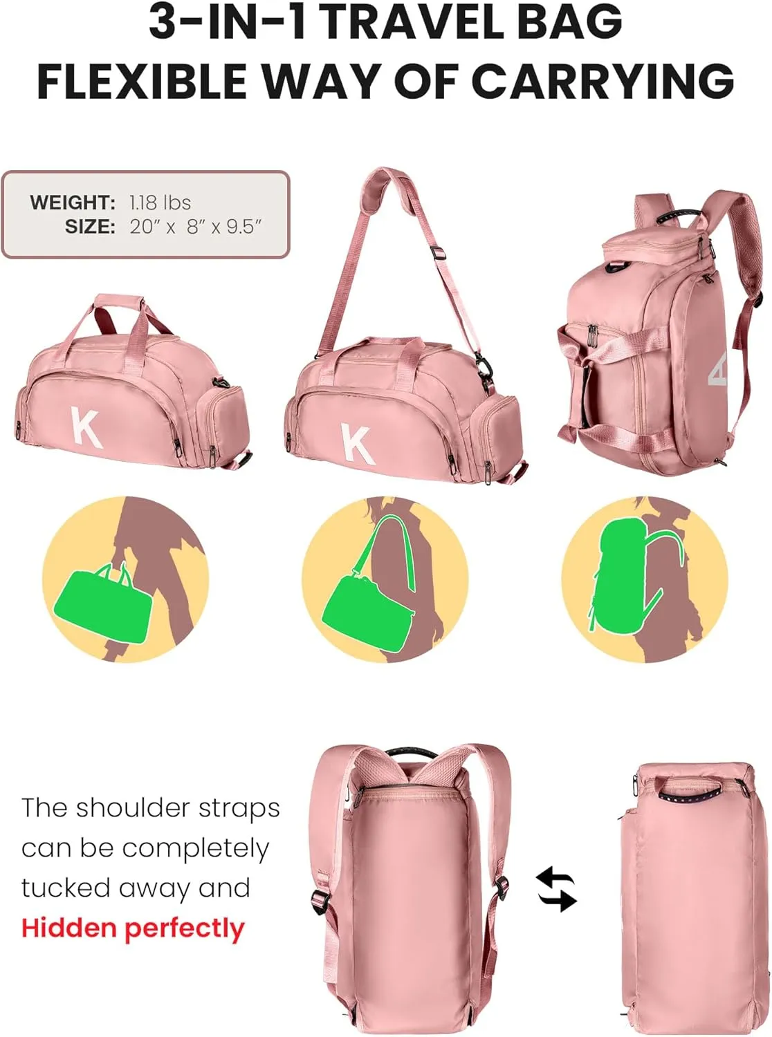 Gifts for 3 4 5 6 7 8 9 10 11 12 13 Year Old Girls, Initial Gym Bags with Shoe Compartment, Personalized Girl Duffel Bag, Monogram Kid Overnight Bags, Teen Weekend Bag (Letter S)