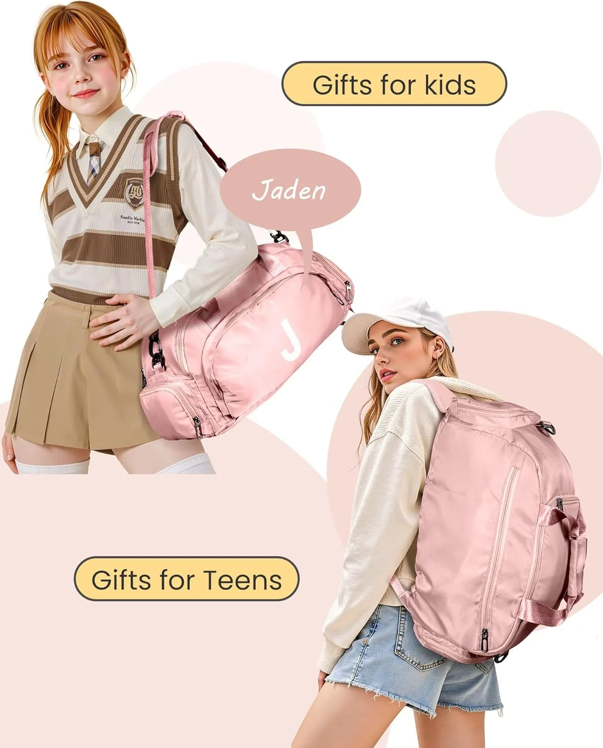 Gifts for 3 4 5 6 7 8 9 10 11 12 13 Year Old Girls, Initial Gym Bags with Shoe Compartment, Personalized Girl Duffel Bag, Monogram Kid Overnight Bags, Teen Weekend Bag (Letter S)
