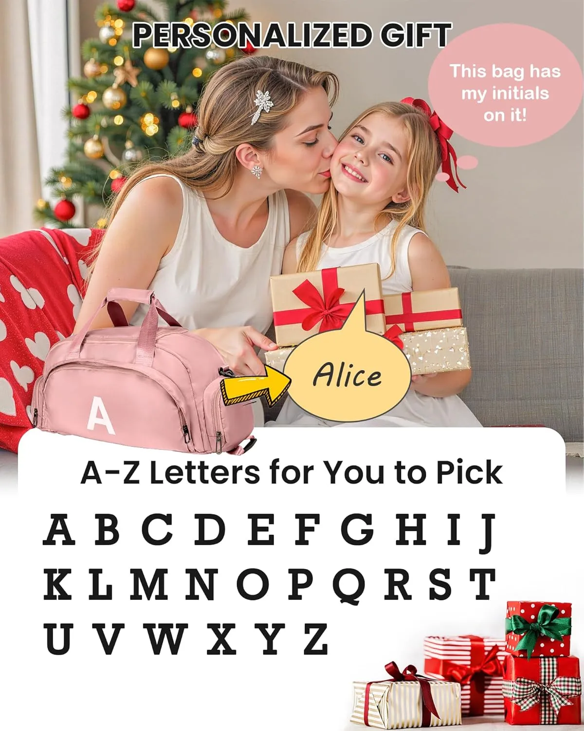 Gifts for 3 4 5 6 7 8 9 10 11 12 13 Year Old Girls, Initial Gym Bags with Shoe Compartment, Personalized Girl Duffel Bag, Monogram Kid Overnight Bags, Teen Weekend Bag (Letter S)