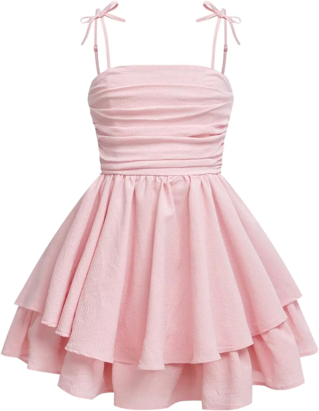 Girl's Floral Cami Dress Ruched Sleeveless Pink Layered Ruffle Kawaii Short Floral Summer Dresses
