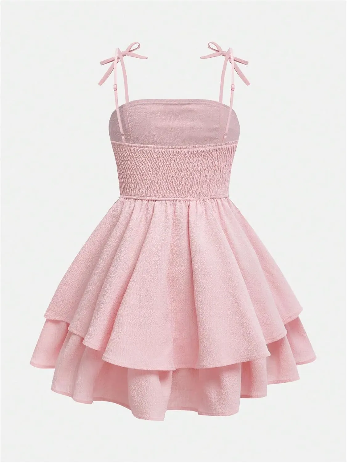 Girl's Floral Cami Dress Ruched Sleeveless Pink Layered Ruffle Kawaii Short Floral Summer Dresses