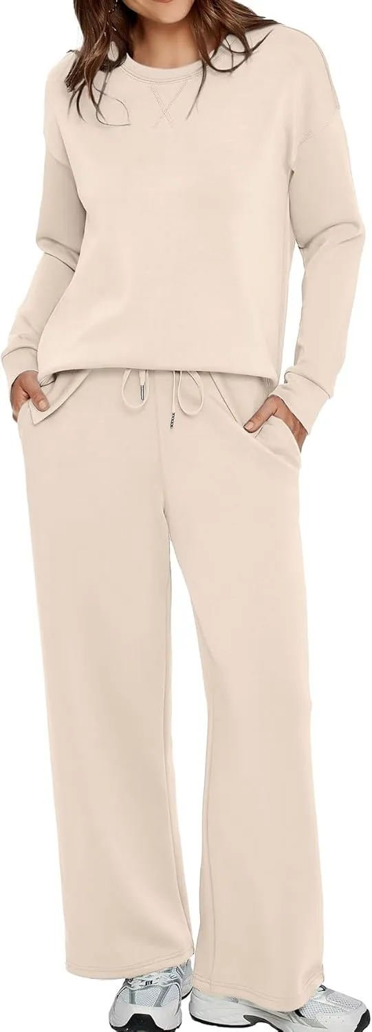 Glamaker Womens 2 Piece Lounge Set Long Sleeve Pullover Tops Long Pants Casual Sweatsuits Tracksuit Sets with Pockets
