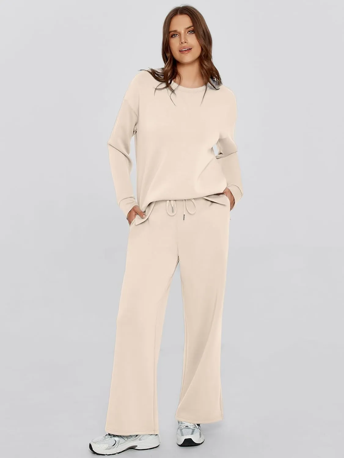 Glamaker Womens 2 Piece Lounge Set Long Sleeve Pullover Tops Long Pants Casual Sweatsuits Tracksuit Sets with Pockets