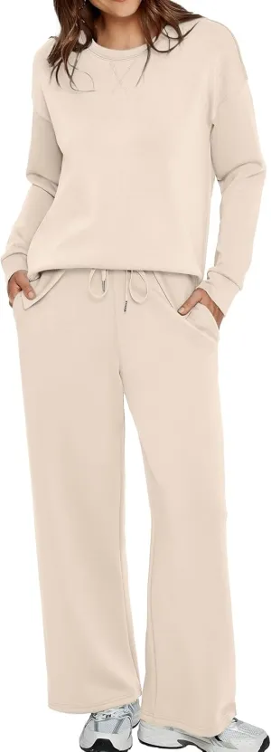 Glamaker Womens 2 Piece Lounge Set Long Sleeve Pullover Tops Long Pants Casual Sweatsuits Tracksuit Sets with Pockets