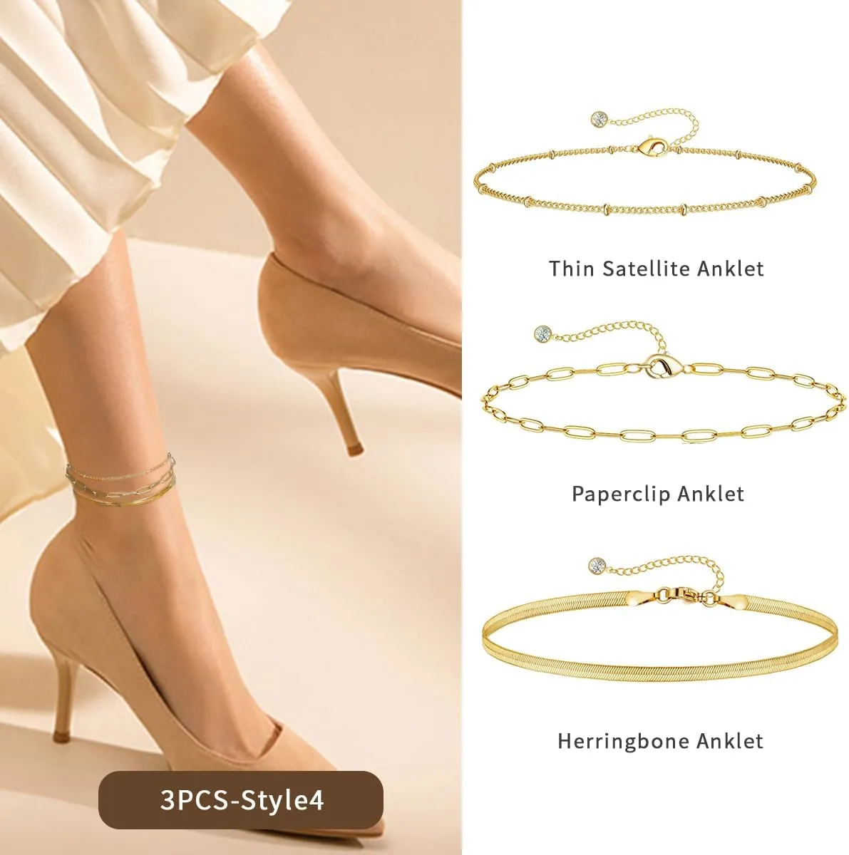 Gold Color Anklet for Women, Stackable Stainless Steel Anklets for Women Waterproof Chain Link Anklet Jewelry Gift