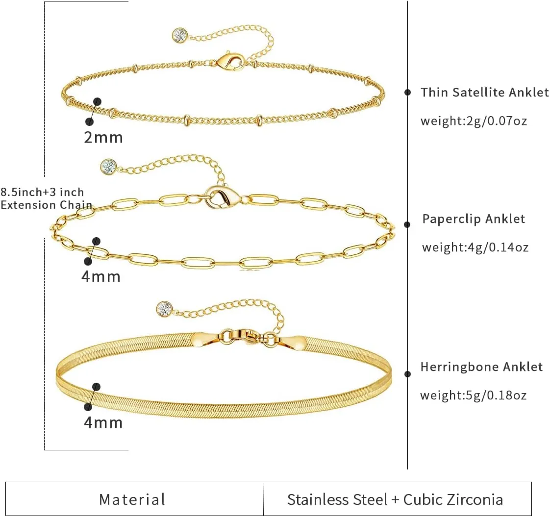 Gold Color Anklet for Women, Stackable Stainless Steel Anklets for Women Waterproof Chain Link Anklet Jewelry Gift