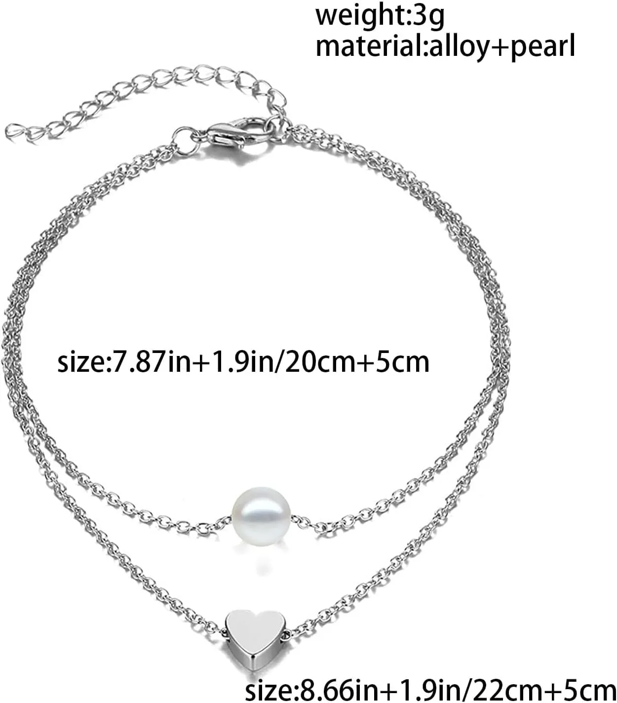 Gold Pearl Anklets for Women Boho Pearl Heart Ankle Bracelets Non Tarnish Anklets Adjustable Waterproof Anklets Silver Stackable Foot Chain Summer Beach Jewelry
