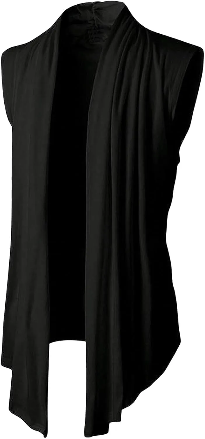GORGLITTER Men's Lightweight Shawl Collar Sleeveless Cardigan Open Front Long Length Drape Cape