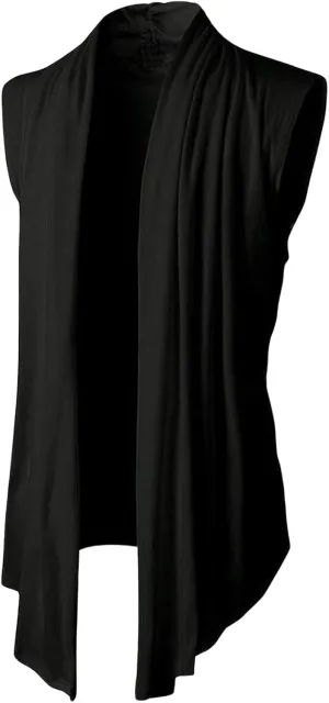 GORGLITTER Men's Lightweight Shawl Collar Sleeveless Cardigan Open Front Long Length Drape Cape