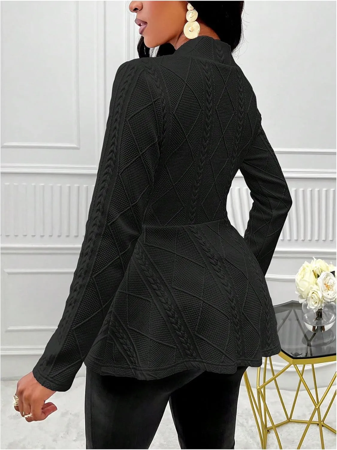 GORGLITTER Women's Peplum Blazer Jackets Business Casual Work Blazers Textured Button Front Long Sleeve Fall Outfits