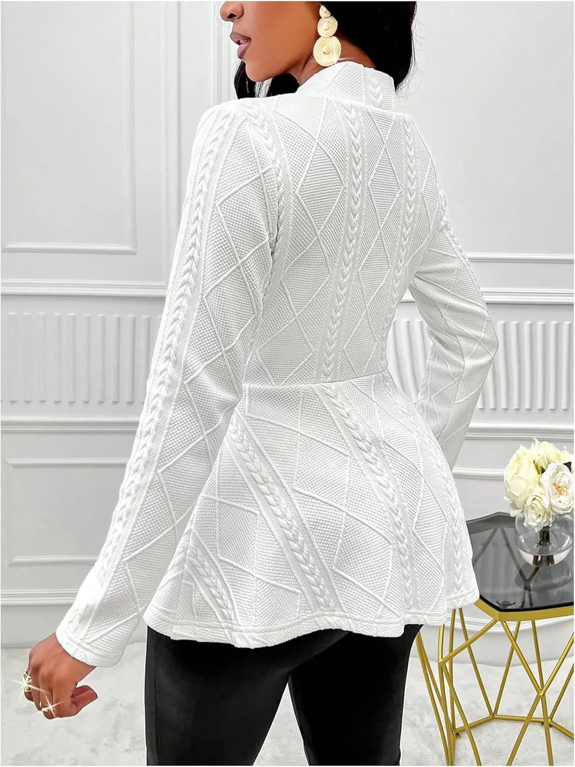 GORGLITTER Women's Peplum Blazer Jackets Business Casual Work Blazers Textured Button Front Long Sleeve Fall Outfits