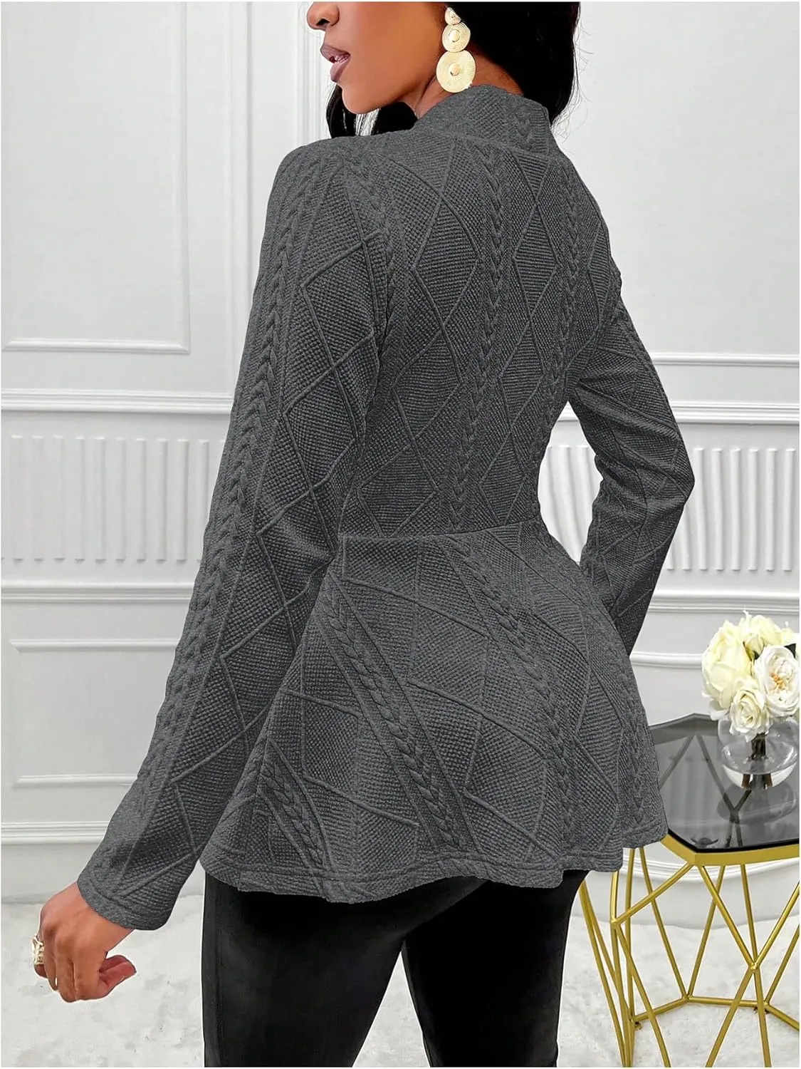 GORGLITTER Women's Peplum Blazer Jackets Business Casual Work Blazers Textured Button Front Long Sleeve Fall Outfits