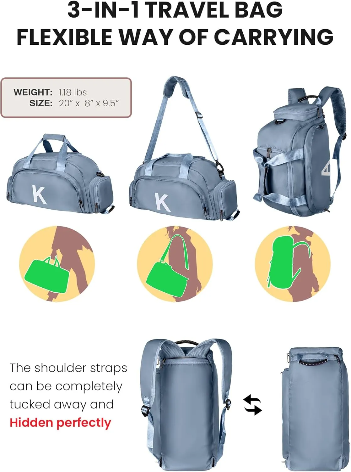 Graduation Gifts, Initial Gym Bags with Shoe Compartment, Personalized Girl Duffel Bag, Monogram Kid Overnight Bags, Teen Present Weekend Bag Birthday Gift for Kids (Letter S)