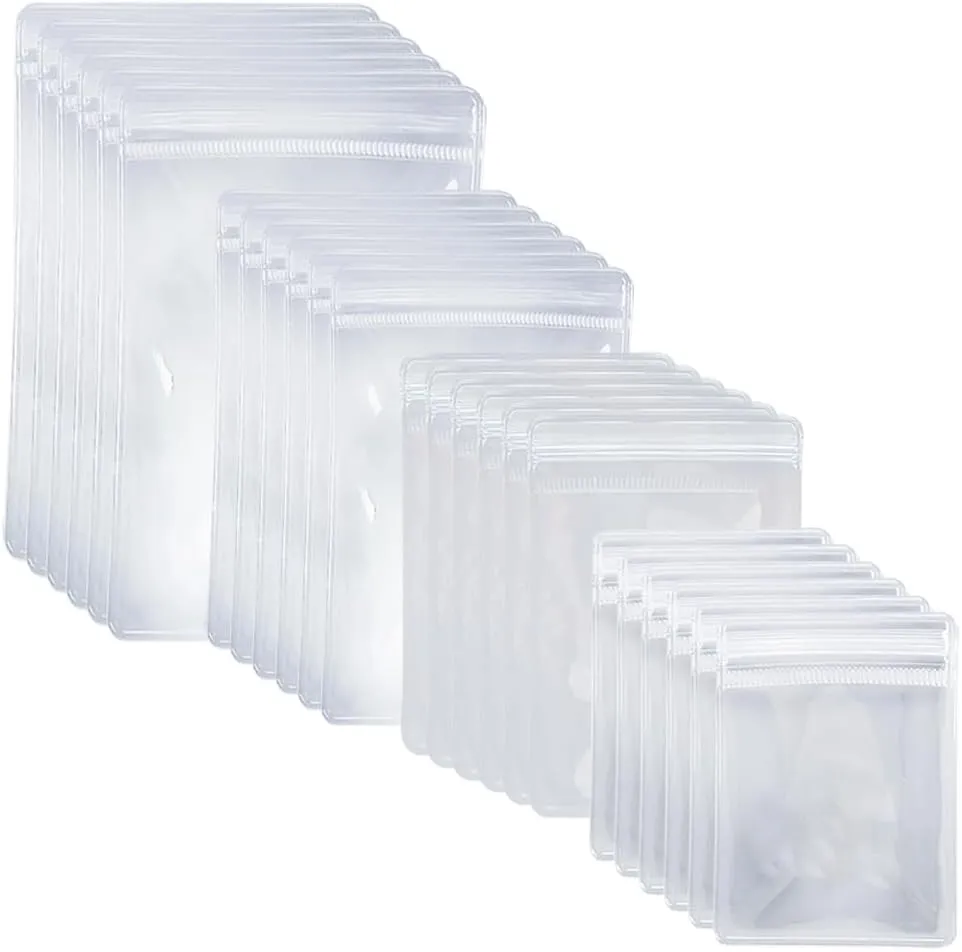 GSHLLO 200 Pcs Assorted Size Jewelry Storage Pouches Clear Plastic Earring Bags Necklace Ring Packaging Pouches Small Transparent Lipstick Bags for Coins Stamps