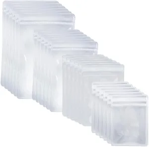 GSHLLO 200 Pcs Assorted Size Jewelry Storage Pouches Clear Plastic Earring Bags Necklace Ring Packaging Pouches Small Transparent Lipstick Bags for Coins Stamps