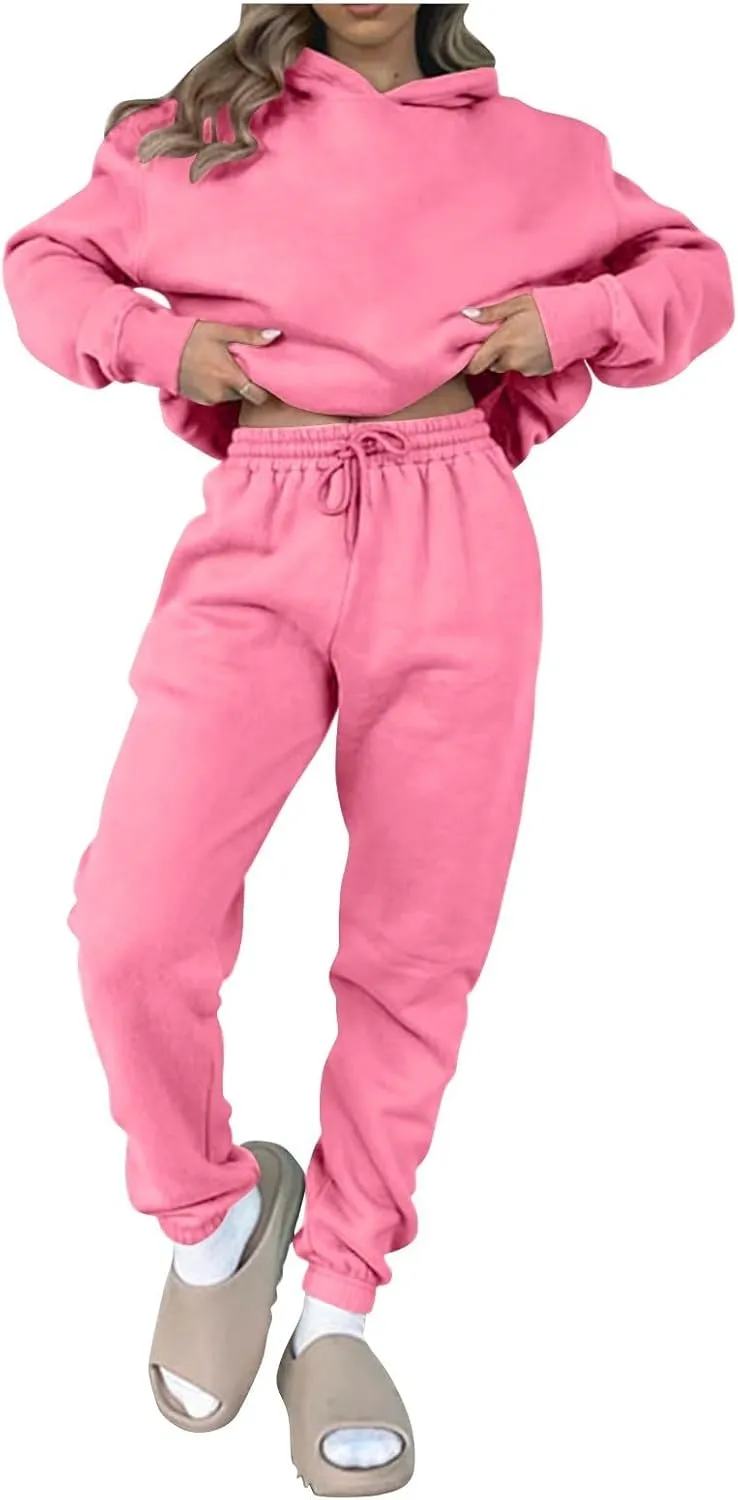 Gumipy Two Piece Sets for Women Plus Size Fleece Lounge Sets Oversized Sweatshirt Hoodie Baggy Sweatpants Spring Sweatsuits