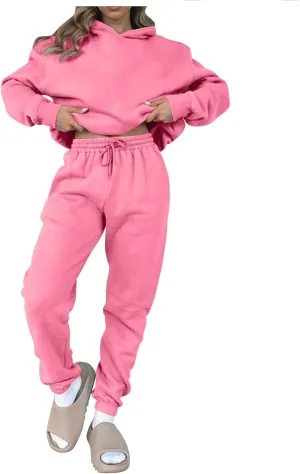 Gumipy Two Piece Sets for Women Plus Size Fleece Lounge Sets Oversized Sweatshirt Hoodie Baggy Sweatpants Spring Sweatsuits