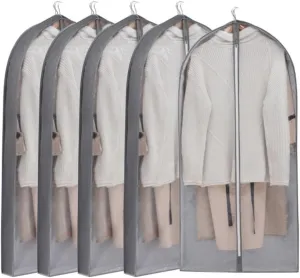 Habrur Clothes Cover 5pcs Garment Bags For Closet Hanging Clothes Storage With 4"" Gusseted Garment Covers Suit Bags (Color : Grey, Size : 60 * 10 * 100cm)