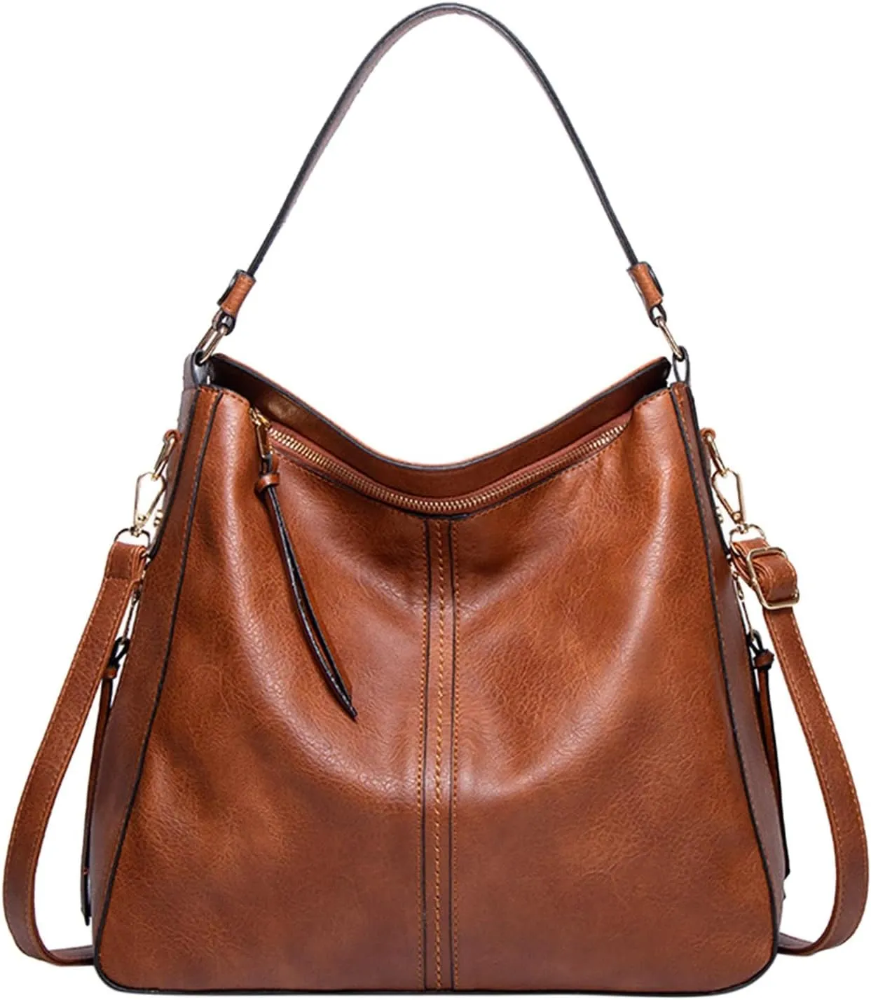 Handbags For Women Large Designer Ladies Bag Bucket Purse Faux Leather Purse Names Bags (Brown, One Size)