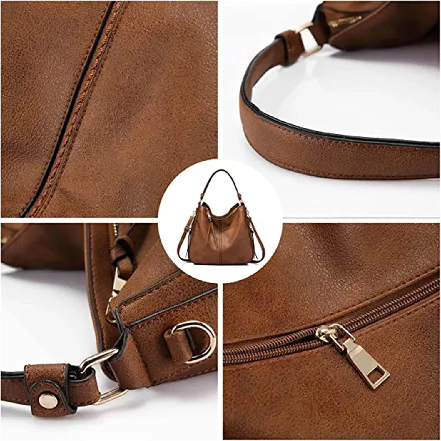 Handbags For Women Large Designer Ladies Bag Bucket Purse Faux Leather Purse Names Bags (Brown, One Size)