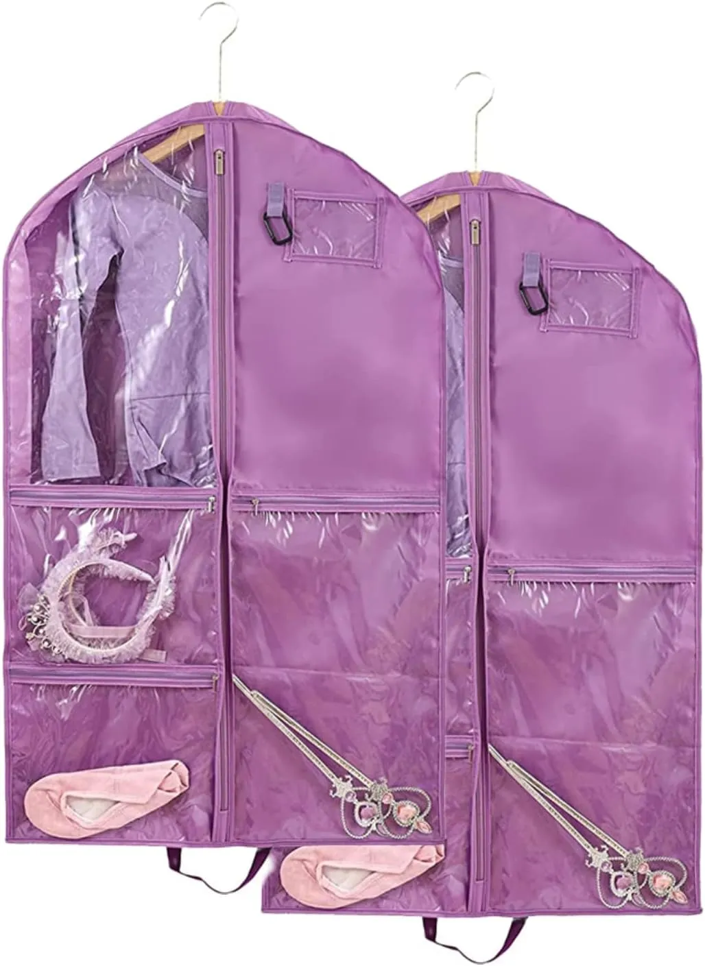 Hanging Garment Bag Waterproof 40 inch for Hanging Clothes Travel Storage Bags for Kids Dance Costumes Sports Skating Theatre Beauty Pageants (Purple 2 packs, 24 x 3 x 40 inches)