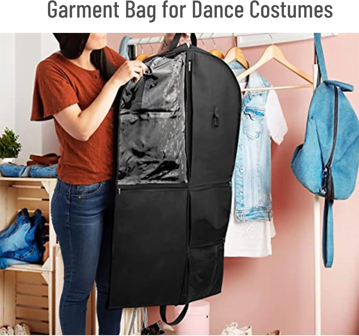 Hanging Garment Bag Waterproof 40 inch for Hanging Clothes Travel Storage Bags for Kids Dance Costumes Sports Skating Theatre Beauty Pageants (Purple 2 packs, 24 x 3 x 40 inches)