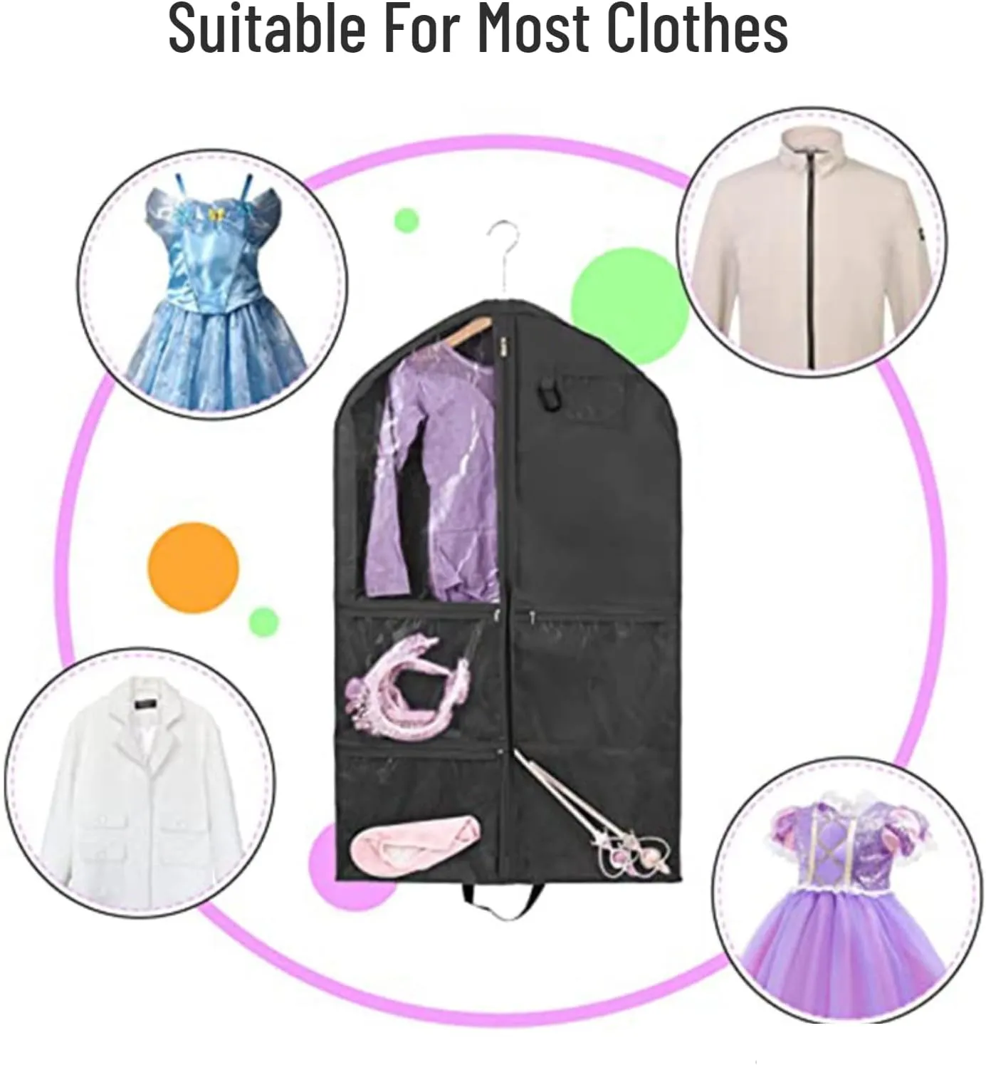 Hanging Garment Bag Waterproof 40 inch for Hanging Clothes Travel Storage Bags for Kids Dance Costumes Sports Skating Theatre Beauty Pageants (Purple 2 packs, 24 x 3 x 40 inches)