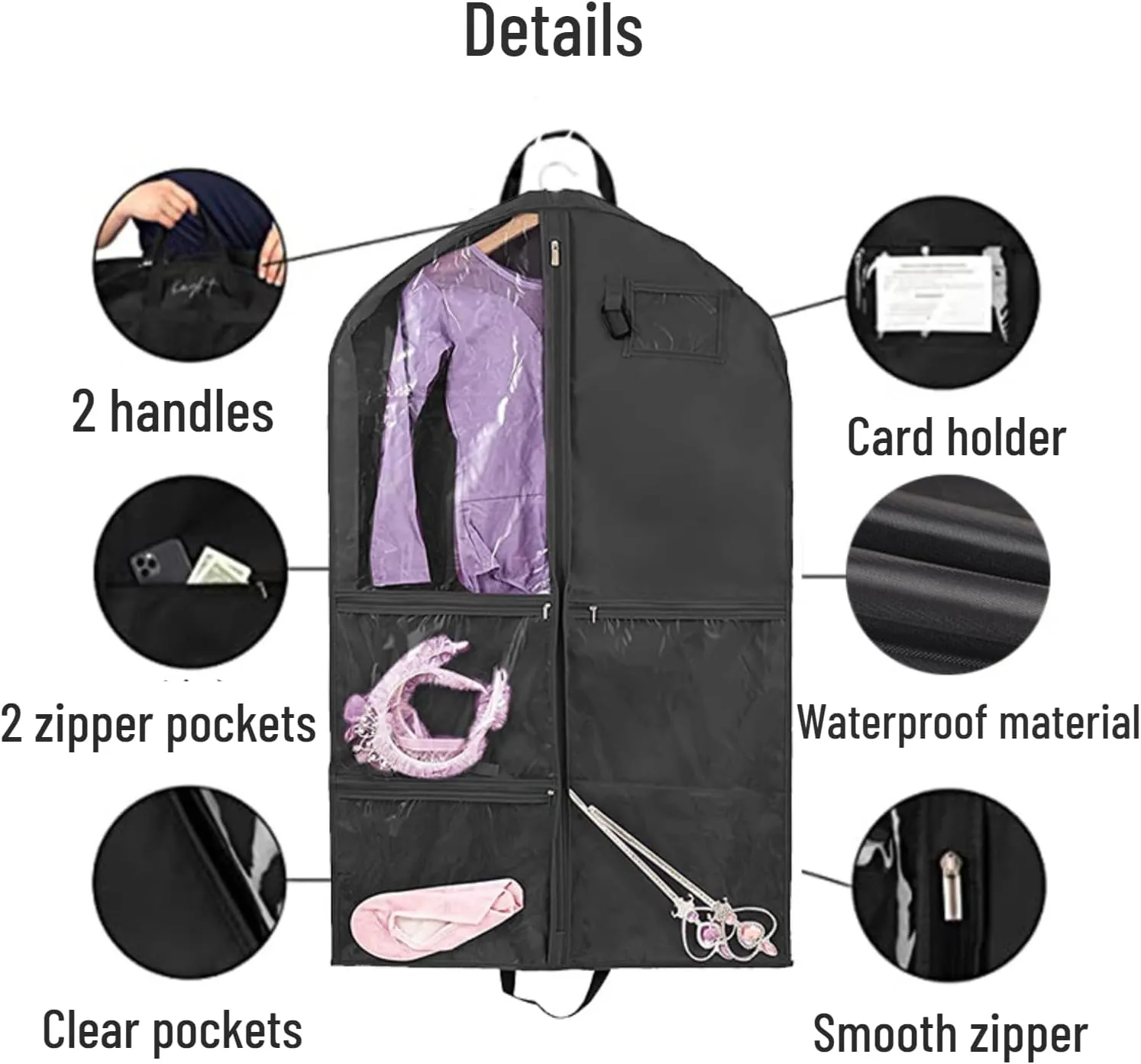 Hanging Garment Bag Waterproof 40 inch for Hanging Clothes Travel Storage Bags for Kids Dance Costumes Sports Skating Theatre Beauty Pageants (Purple 2 packs, 24 x 3 x 40 inches)