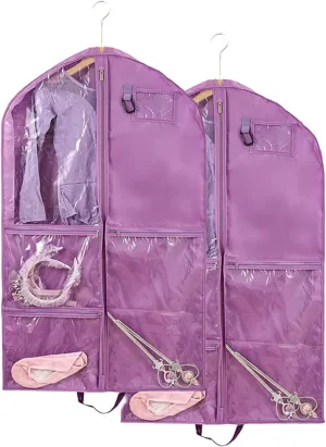 Hanging Garment Bag Waterproof 40 inch for Hanging Clothes Travel Storage Bags for Kids Dance Costumes Sports Skating Theatre Beauty Pageants (Purple 2 packs, 24 x 3 x 40 inches)