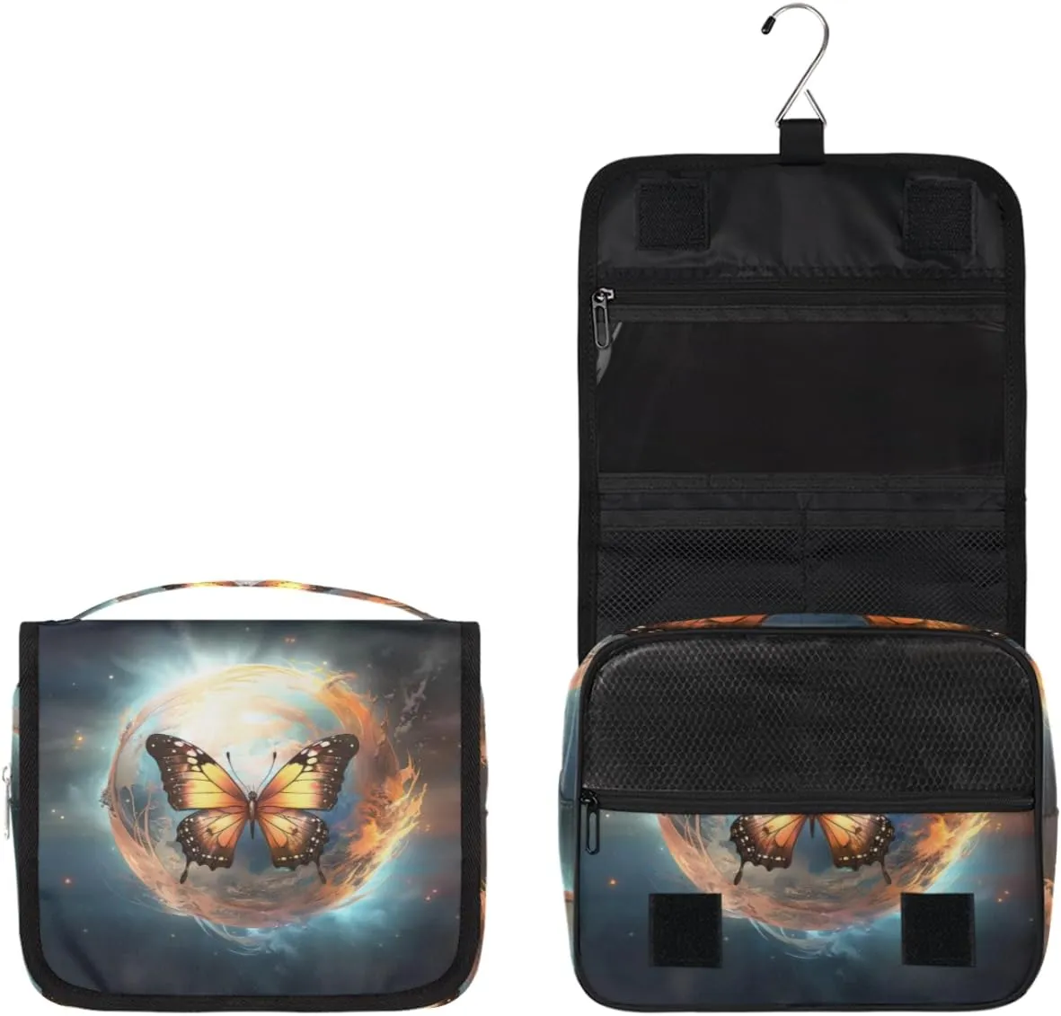 Hanging Toiletry Bag for Women & Men Small Travel Makeup Skincare Necessaire Organizer Kit Cosmetic Bags Waterproof Shower Pouch Expandable Compartments Beautiful Animal Butterfly Galaxy