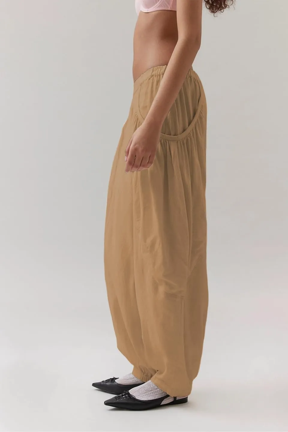 Harem Pants for Women Casual Loose Palazzo Elastic Waisted Cotton Linen Wide Leg Pants with Pockets