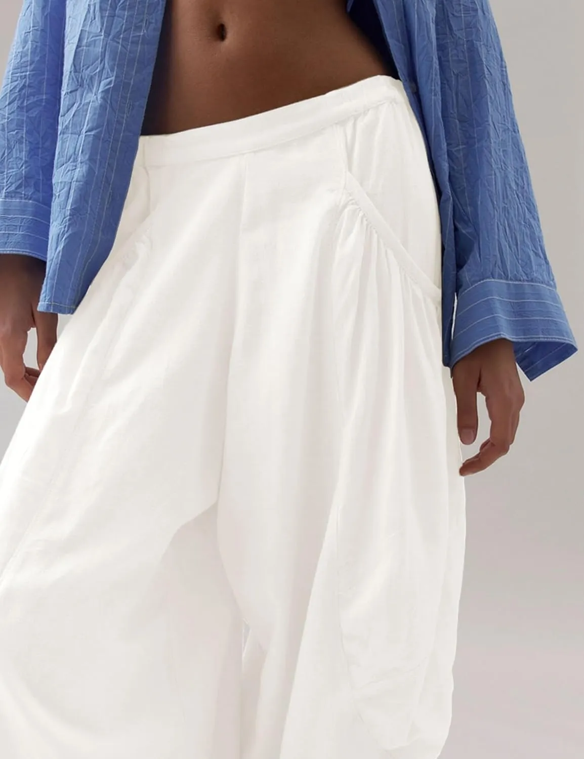 Harem Pants for Women Casual Loose Palazzo Elastic Waisted Cotton Linen Wide Leg Pants with Pockets