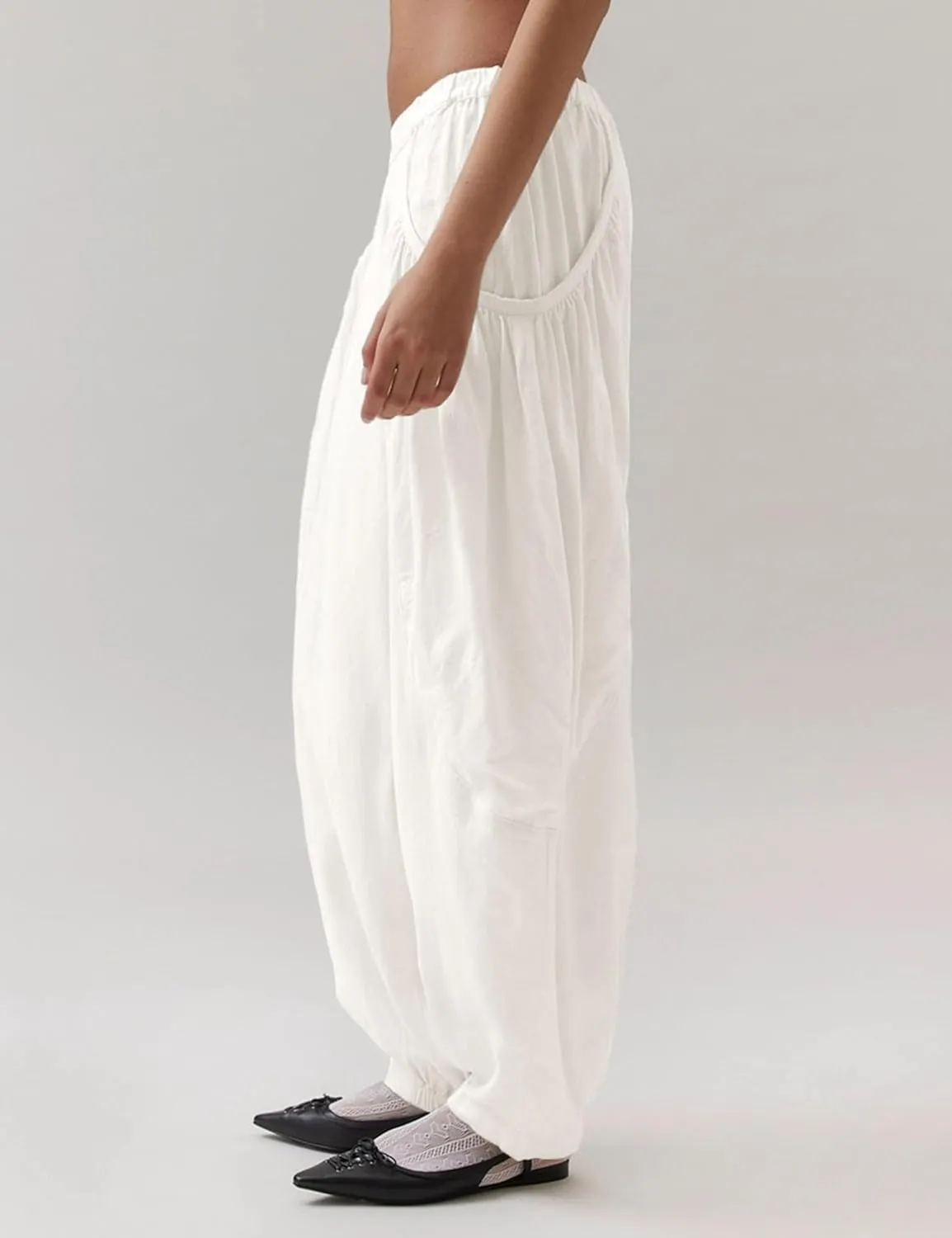 Harem Pants for Women Casual Loose Palazzo Elastic Waisted Cotton Linen Wide Leg Pants with Pockets