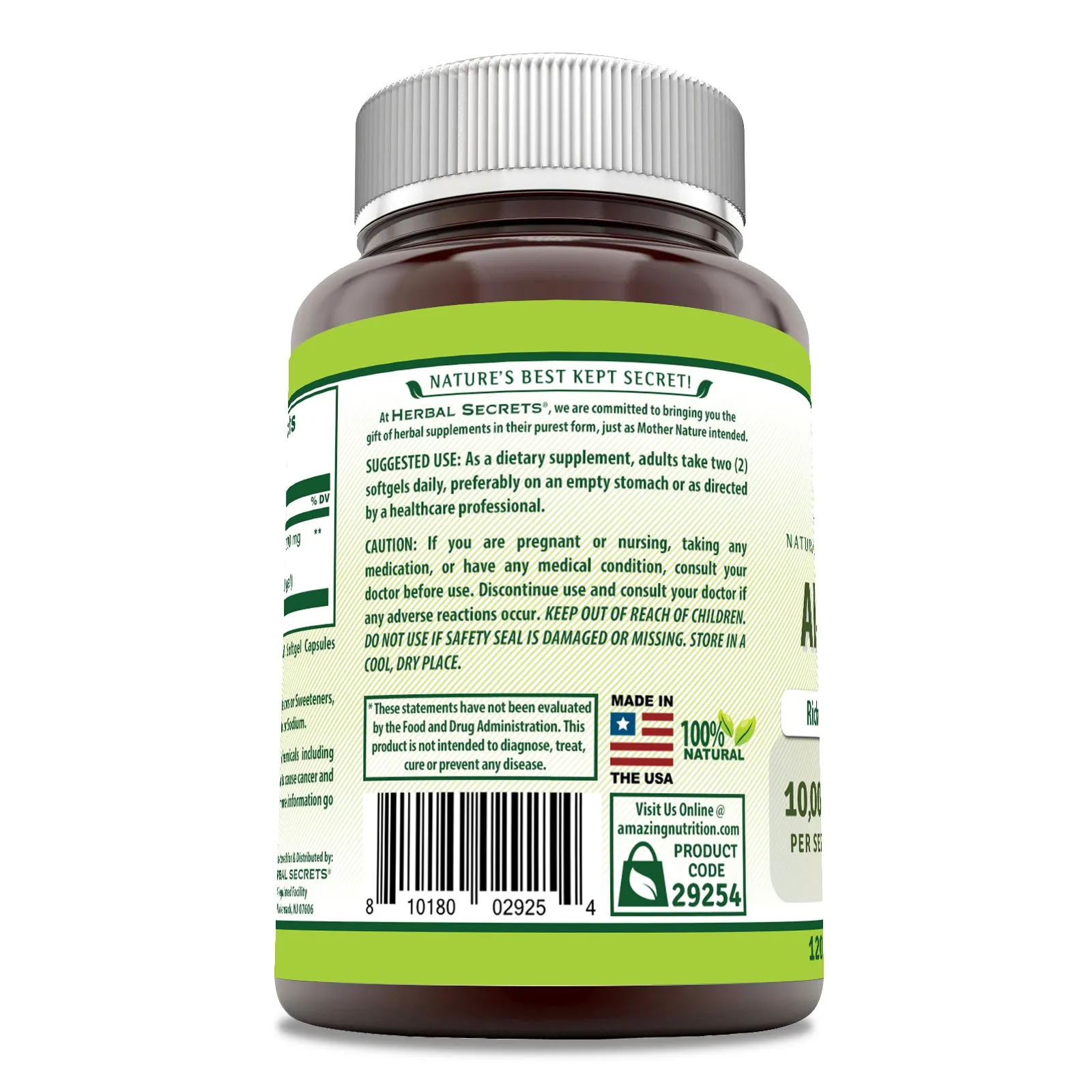 Herbal Secrets Aloe Vera | 10,000 Mg per Serving | 120 Softgels