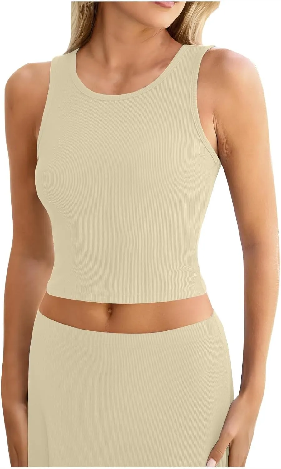 HGps8w Womens 2 Piece Outfits Knitted Casual Summer Fitted Cropped Tank Top with High Waisted Long Skirt Loungewear Sets