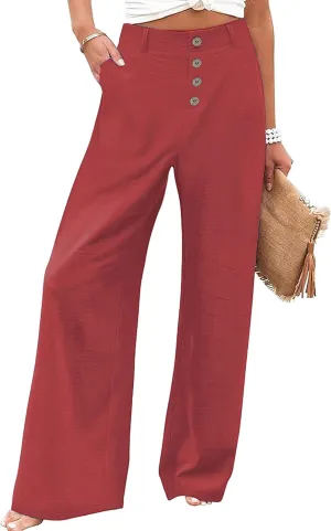 High Waisted Palazzo Wide Leg Flowy Dressy Pants for Women Business Casual Trousers with Pockets