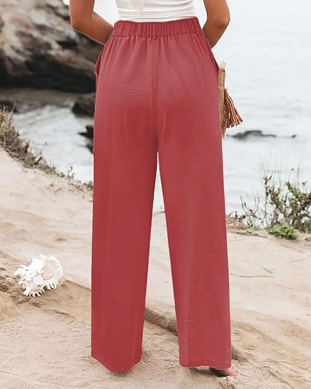 High Waisted Palazzo Wide Leg Flowy Dressy Pants for Women Business Casual Trousers with Pockets
