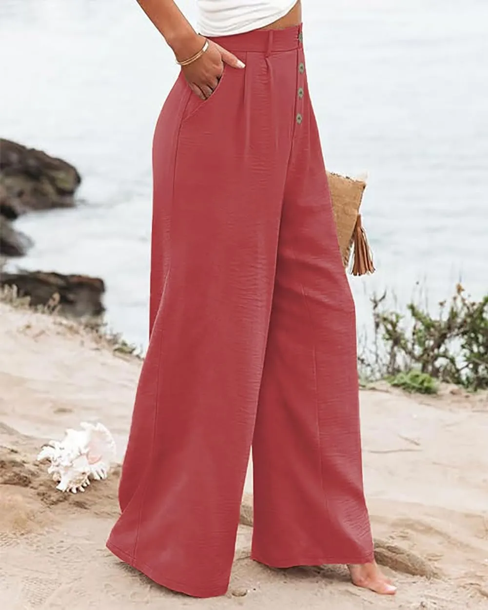 High Waisted Palazzo Wide Leg Flowy Dressy Pants for Women Business Casual Trousers with Pockets