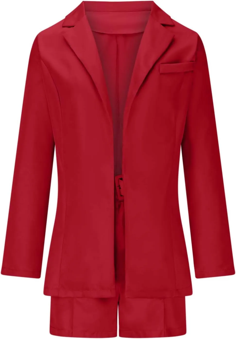 hlysgo 2 Piece Outfits for Women Long Sleeve Solid Open Front Blazer Shorts with Belt Business Casual Elegant Suit Sets